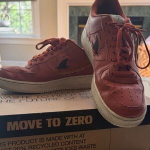Nike Men's Rust Red Leather Low-Top Sneakers with Shark Graphic